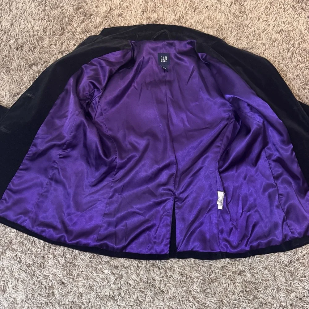 Vintage y2k Jacket Women Black Velvet Purple Lined goth whimsigoth Size 8 Medium
